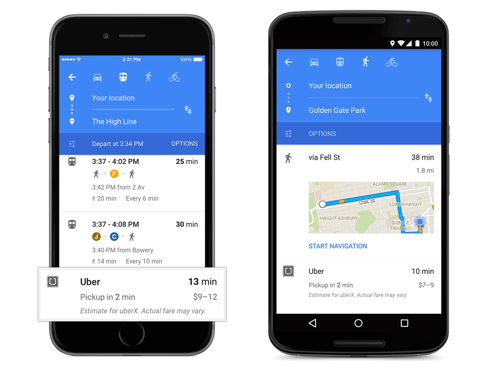 Un aperçu de l'intégration du service Uber dans Google Maps.
