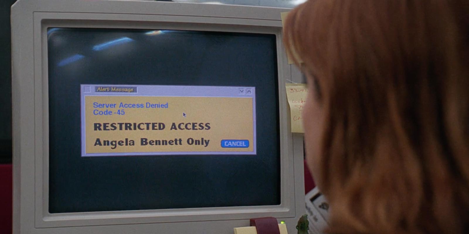 Accès restreint? Le genre d'écran que pouvait croiser le personnage d'Angella Bennett dans The Net (Image : Columbia Pictures).