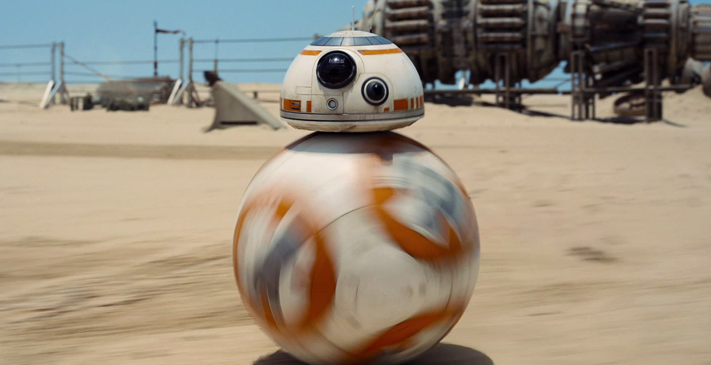 BB-8 en mouvement, tel que présenté dans la première bande-annonce de Star Wars : The Force Awakens (Image : Lucasfilm).