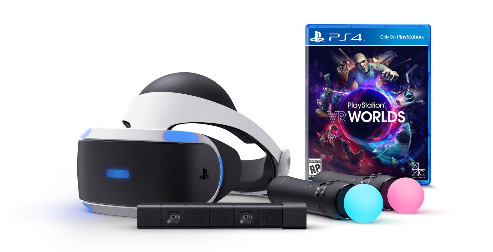Le launch bundle du PlayStation VR inclut le jeu PlayStation VR Worlds, la PlayStation Camera et deux PlayStation Move.