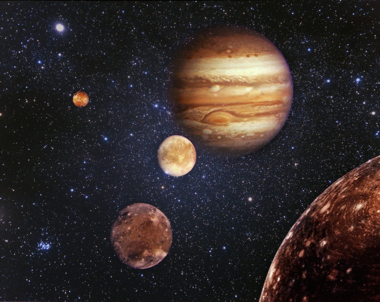 Jupiter et ses lunes visibles