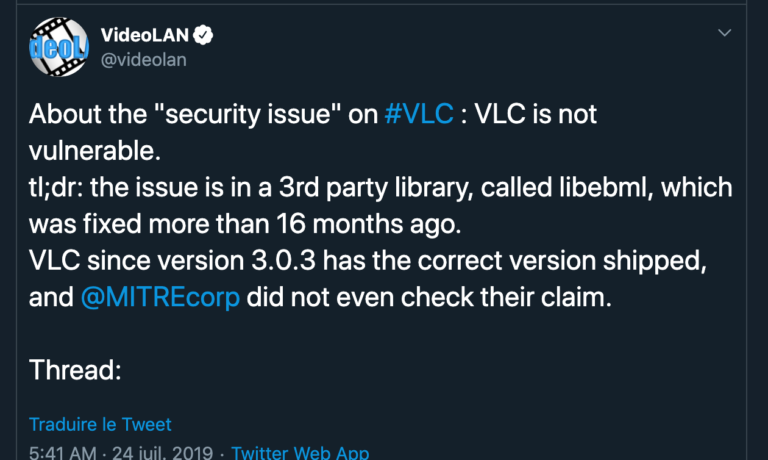 VLC : les développeurs démentent l'existence d'une faille de sécurité
