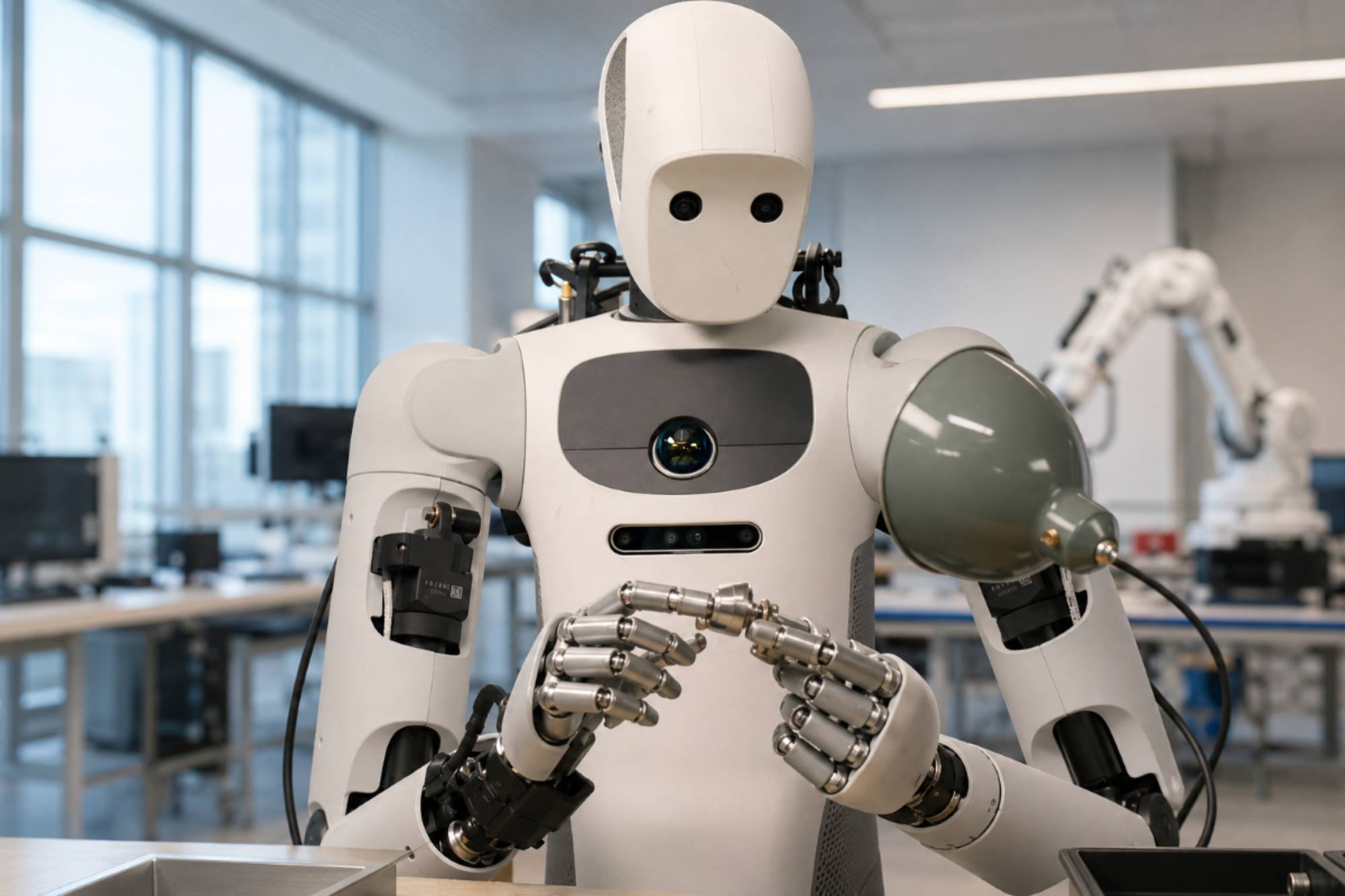Robot humanoïde contrôlé par Gemini Robotics 2 dans un laboratoire