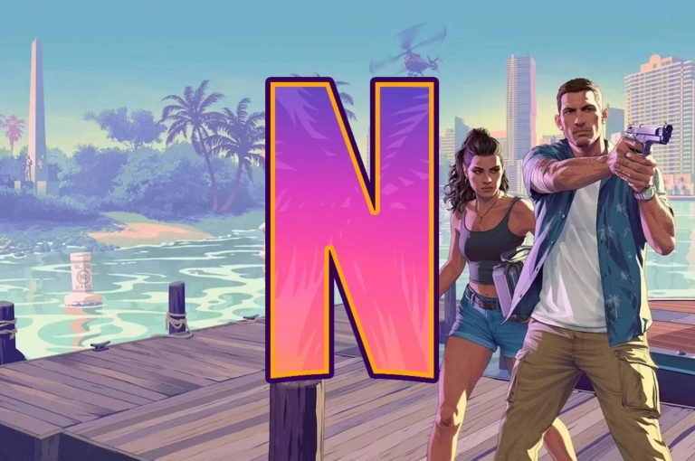 Jason et Lucia de GTA VI devant le logo Netflix pour la présentation Extended Look