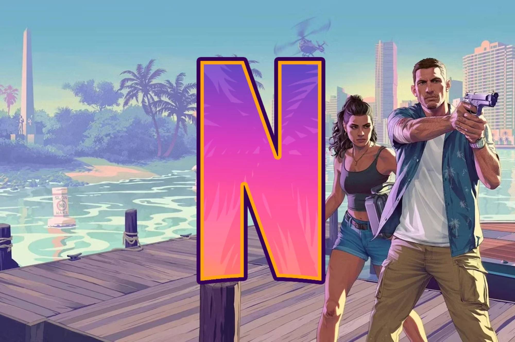 Jason et Lucia de GTA VI devant le logo Netflix pour la présentation Extended Look