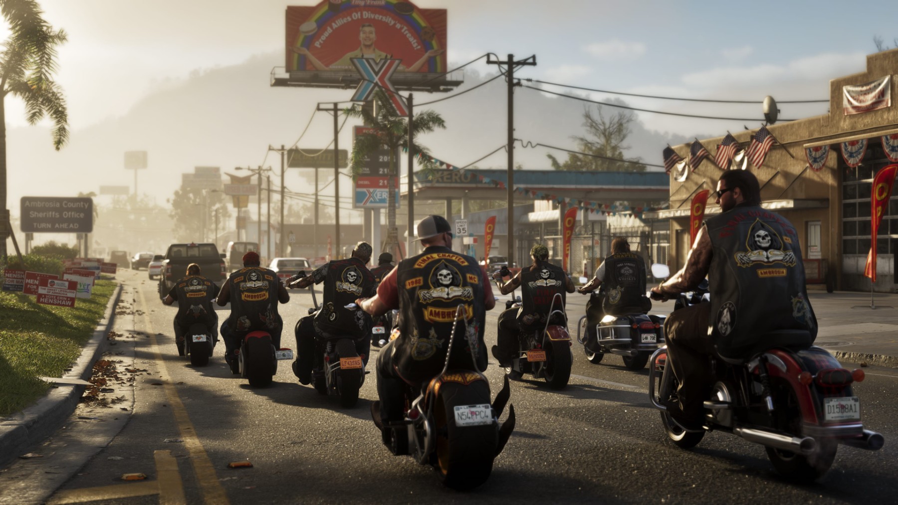 Un groupe de motards traverse la région d’Ambrosia dans GTA VI.