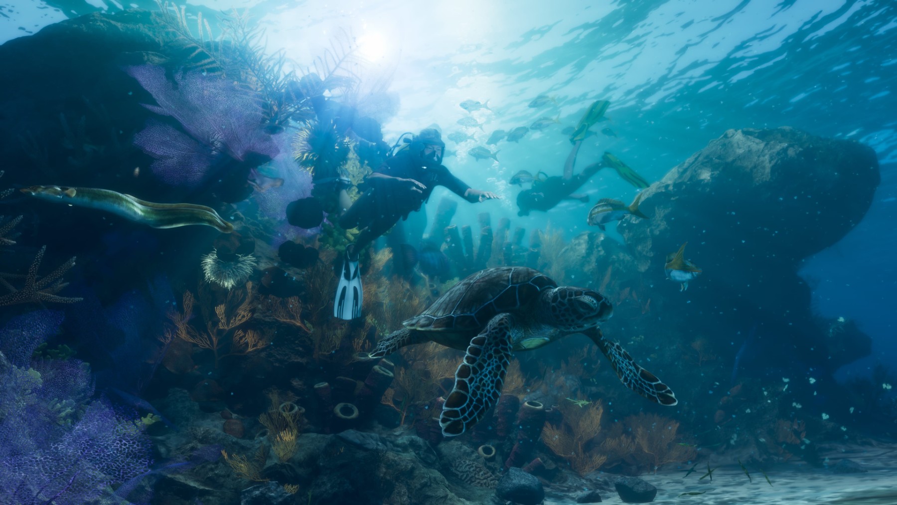 Des plongeurs explorent les fonds marins des Leonida Keys dans GTA VI.