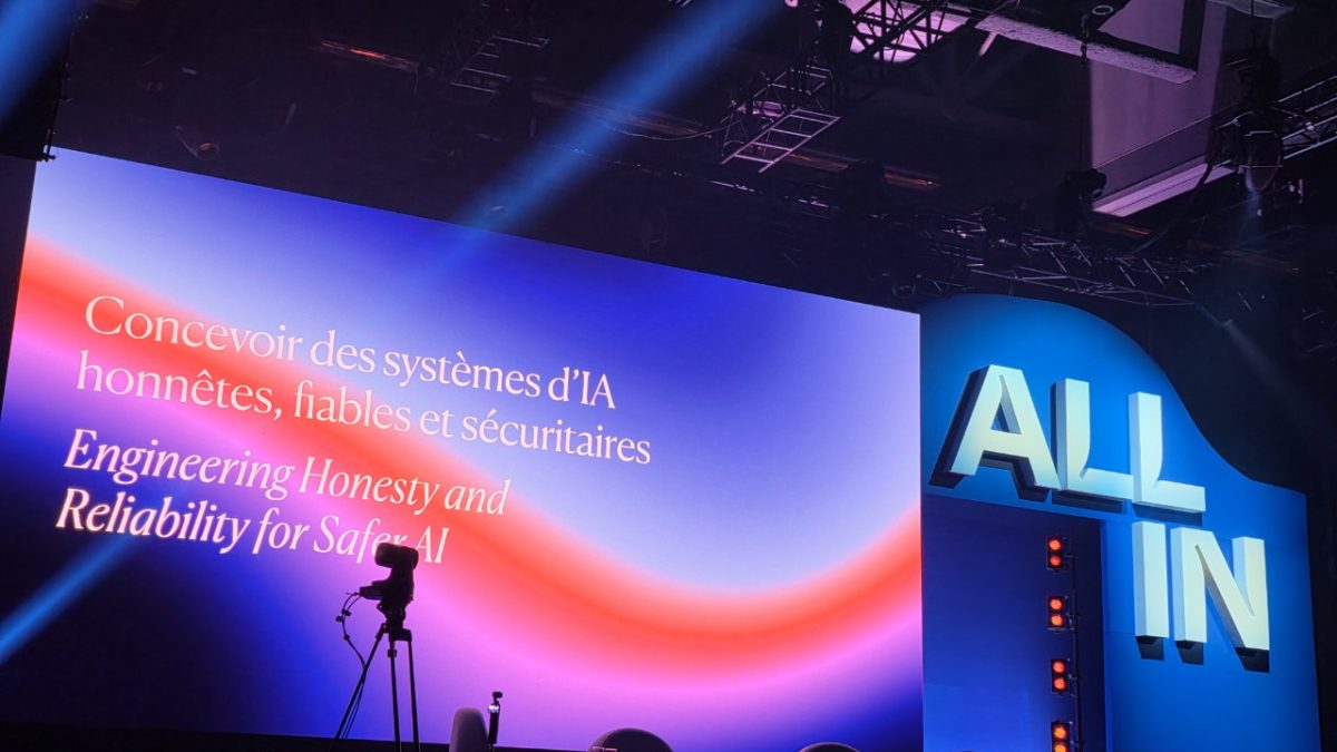 Scène de ALL IN Montréal affichant Concevoir des systèmes d’IA honnêtes, fiables et sécuritaires